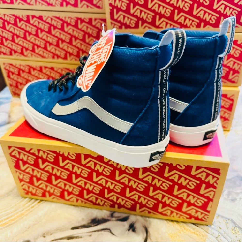 Vans New W / Box and Tag Vans OTW Webbing Blue Suede Sk8-Hi High Top Sho…
